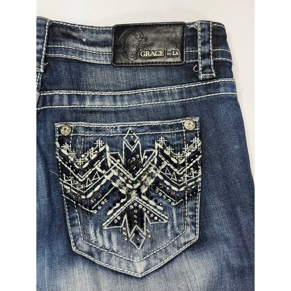 Grace in L.A. Women's Easy Fit Straight Leg Blue Denim Jeans - Size 28 (30x33.5) - Picture 6 of 9